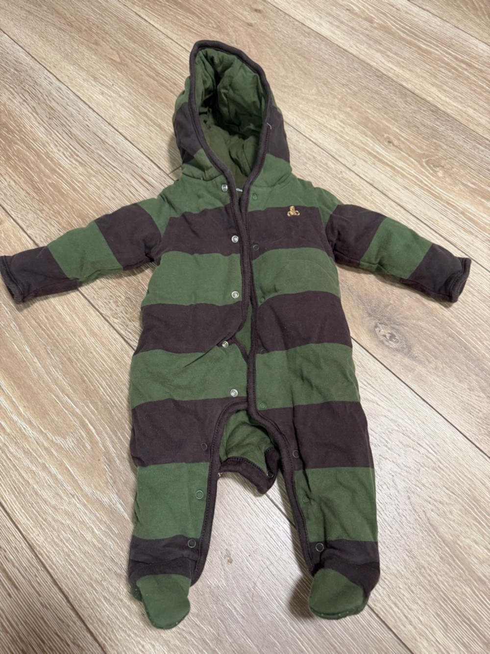 GAP Green and Brown Striped Hooded Footed One-Piece